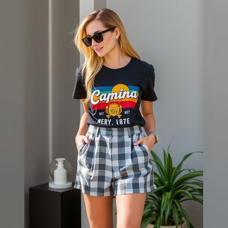 Graphic Tee and High-Waisted Shorts