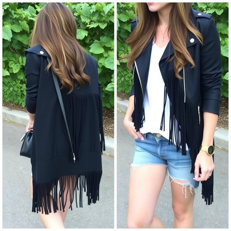 Fringe Jacket & Denim Shorts