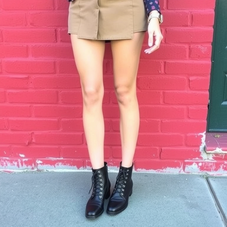 Lace-Up Boots & Mini Skirt