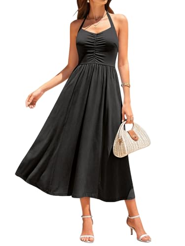 YIOYOLA Women's Sleeveless Halter Midi Dress