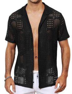 Csqopt Men's Sexy Lace Shirt