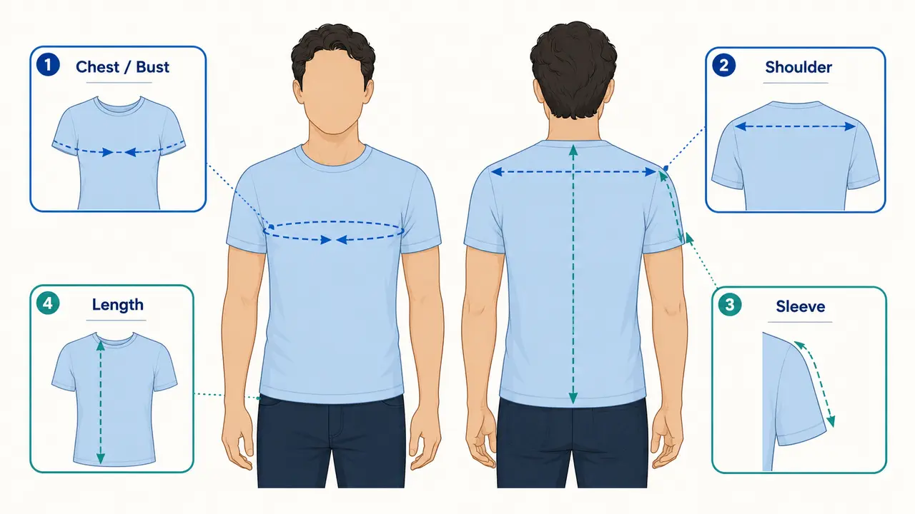 How to measure chest or bust, shoulder width, sleeve length, and shirt length for the correct shirt size